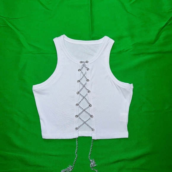 Dime Dolls LLC Tops - White Lace-Up Ribbed Crop Tank Top - Unbranded